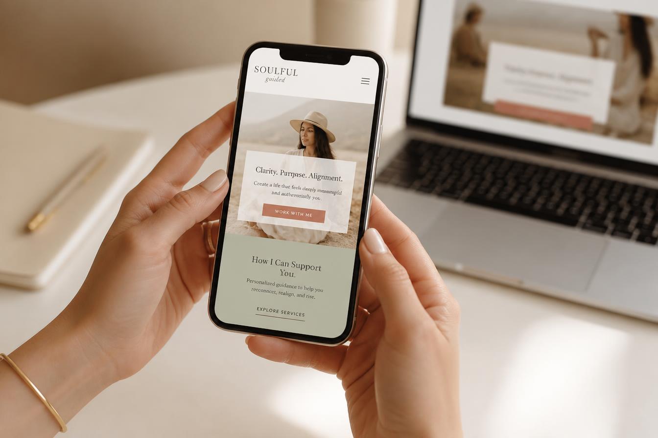 A phone and laptop showing a custom website, demonstrating mobile and desktop responsiveness